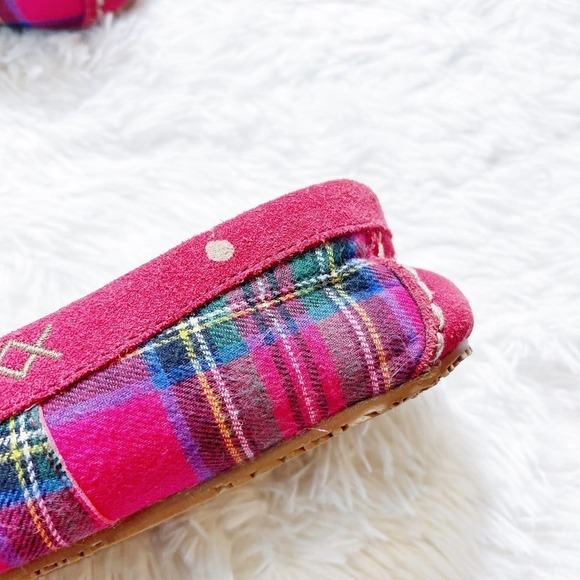Land's End Plaid Tartan Flannel Mocassin Flats Kids SZ1.5 - Picture 2 of 6